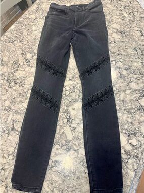 Women's Black Lace-Up Detail Skinny Jeans